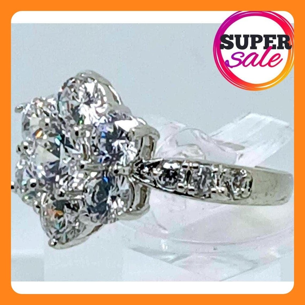 4.06CT Vintage White Gold Plated Floral Cluster Cocktail Engagement Ring Size 6
